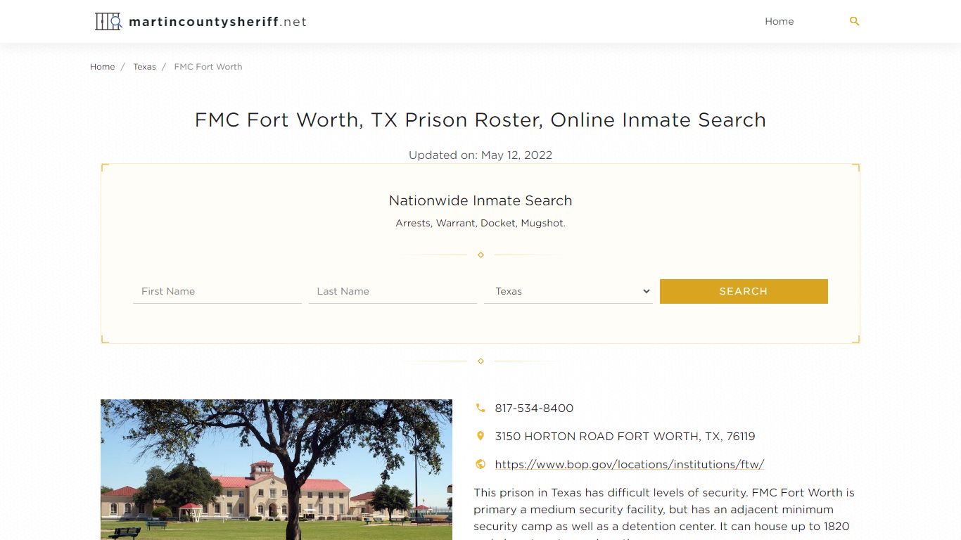 FMC Fort Worth, TX Prison Roster, Online Inmate Search ...